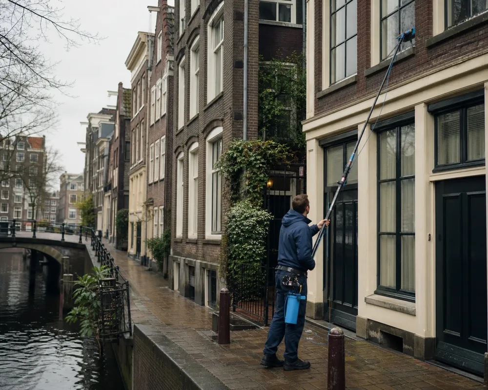Glazenwasser aan het werk in Jordaan