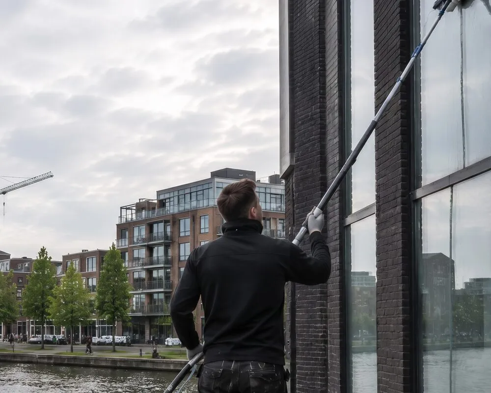 Glazenwasser aan het werk in Amsterdam Noord