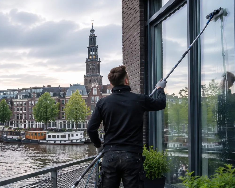 Glazenwasser aan het werk in Amsterdam Oost