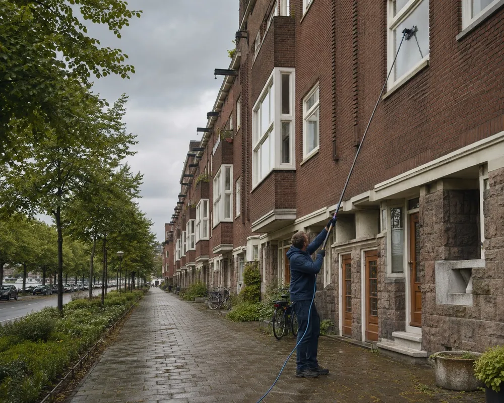 Glazenwasser aan het werk in Rivierenbuurt