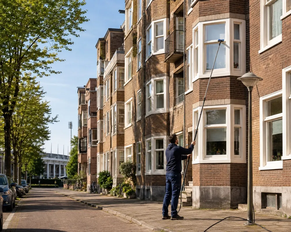 Glazenwasser aan het werk in Stadionbuurt