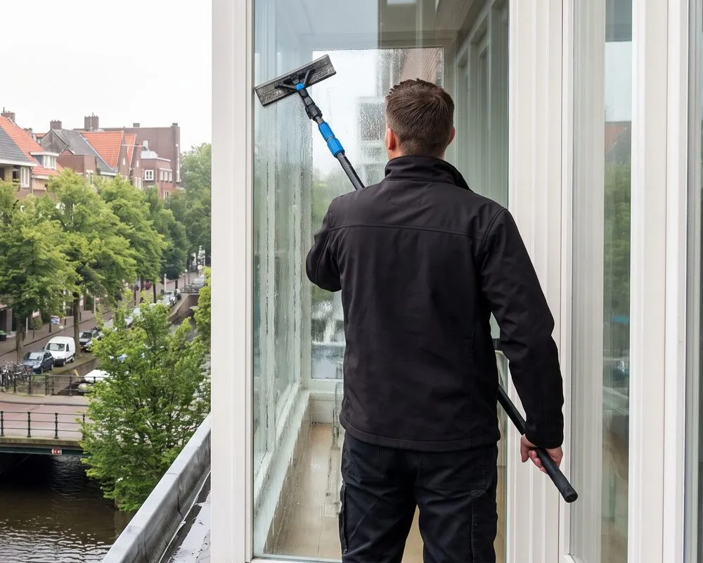 Glazenwasser aan het werk in Amsterdam Zuid