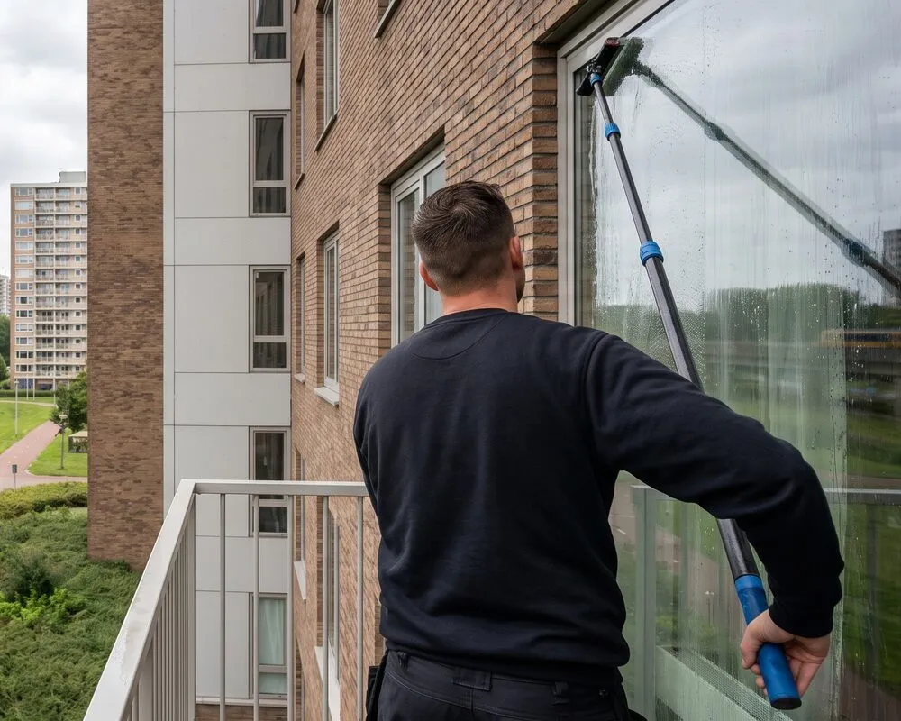 Glazenwasser aan het werk in Amsterdam Zuidoost